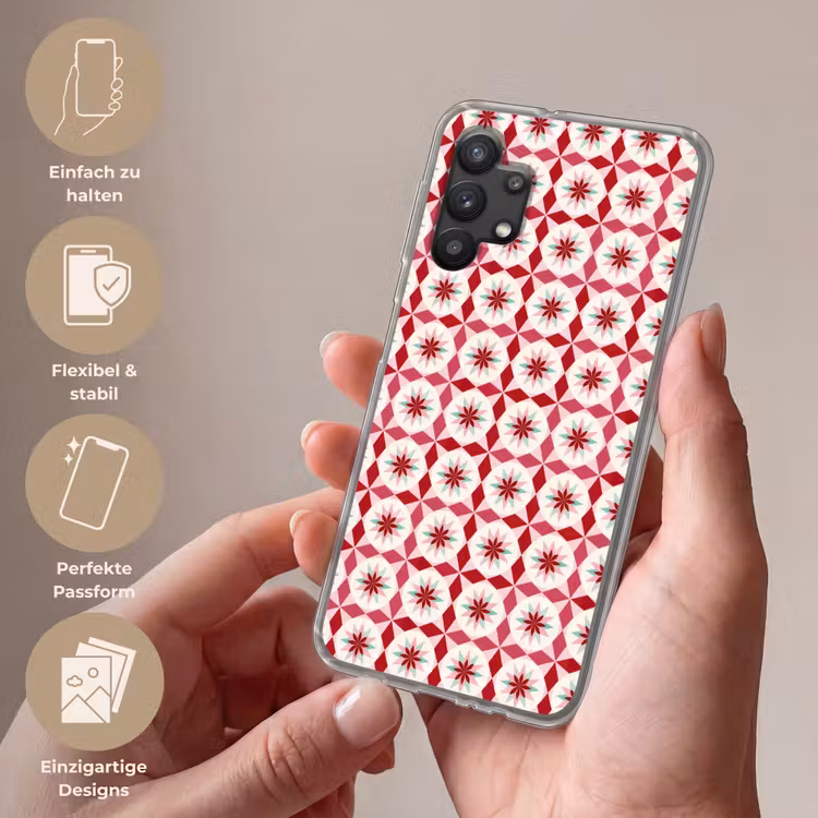 Tegelpatroon - Sterren - Retro - Roze - Mintgroen Telefoonhoesje Samsung Galaxy A32 5G klein 346 -sfeer3_DE