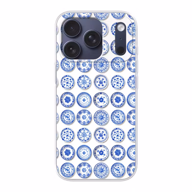 Borden - Bloemen - Patroon - Blauw Telefoonhoesje iPhone 17 Pro klein 878 -3d