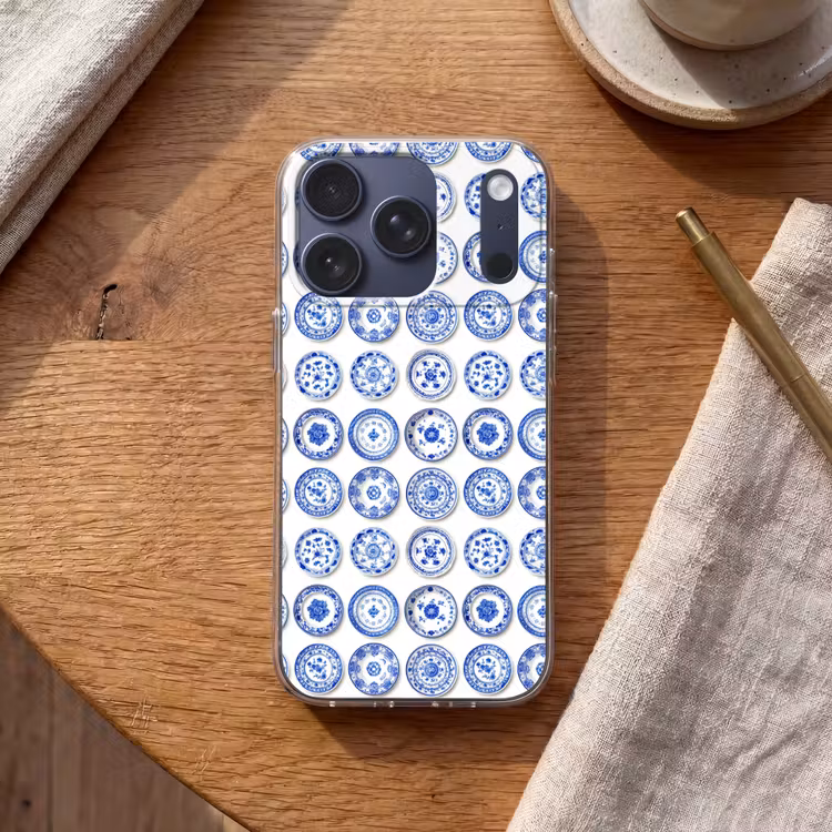 Borden - Bloemen - Patroon - Blauw Telefoonhoesje iPhone 17 Pro klein 878 -sfeer1