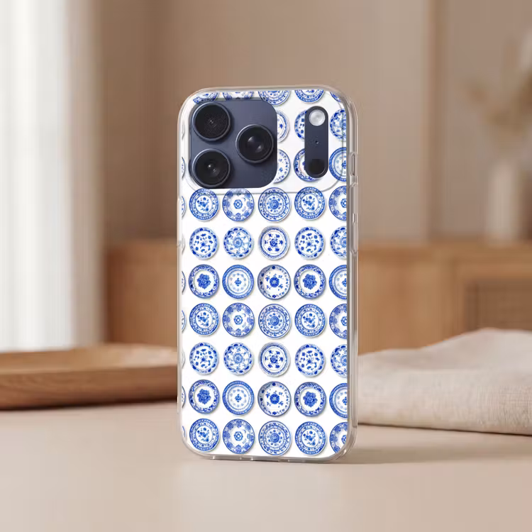 Borden - Bloemen - Patroon - Blauw Telefoonhoesje iPhone 17 Pro klein 878 -sfeer2
