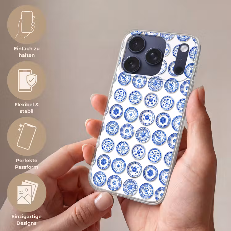 Borden - Bloemen - Patroon - Blauw Telefoonhoesje iPhone 17 Pro klein 878 -sfeer3_DE