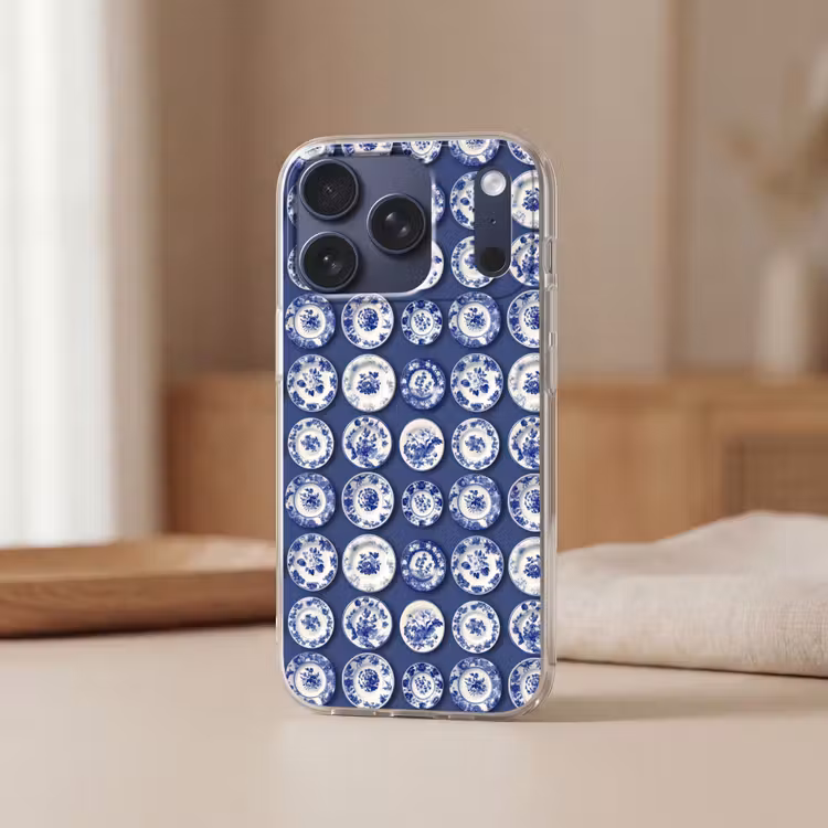Borden - Floraal - Blauw Telefoonhoesje iPhone 17 Pro klein 878 -sfeer2