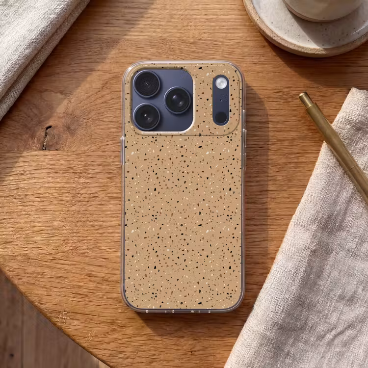Terrazzo - Patroon - Beige Telefoonhoesje iPhone 17 Pro klein 878 -sfeer1