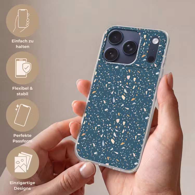 Terrazzo - Patroon - Kleurrijk - Diep blauw Telefoonhoesje iPhone 17 Pro klein 878 -sfeer3_DE