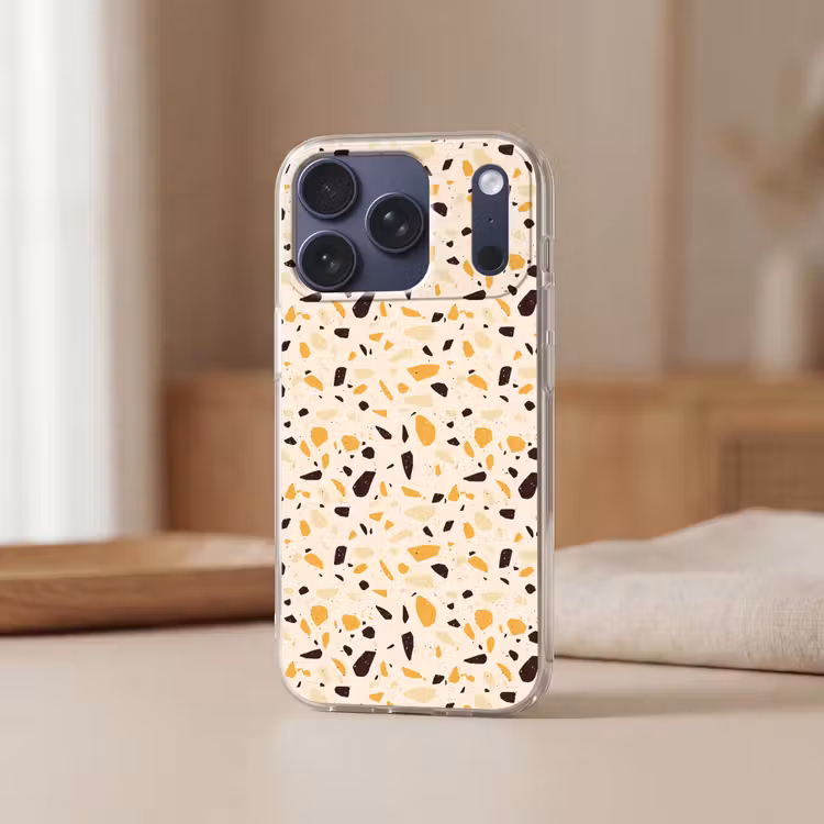 Terrazzo - Patroon - Geel - Telefoonhoesje iPhone 17 Pro klein 878 -sfeer2