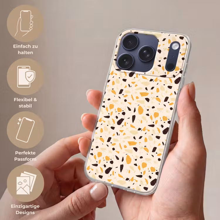 Terrazzo - Patroon - Geel - Telefoonhoesje iPhone 17 Pro klein 878 -sfeer3_DE