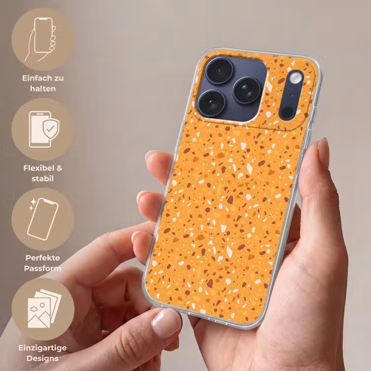 Terrazzo - Patroon - Okergeel Telefoonhoesje iPhone 17 Pro klein 878 -sfeer3_DE