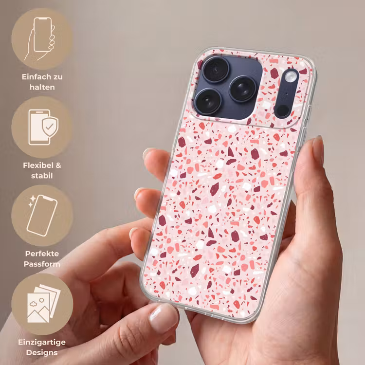 Terrazzo - Patroon - Roze Telefoonhoesje iPhone 17 Pro klein 878 -sfeer3_DE