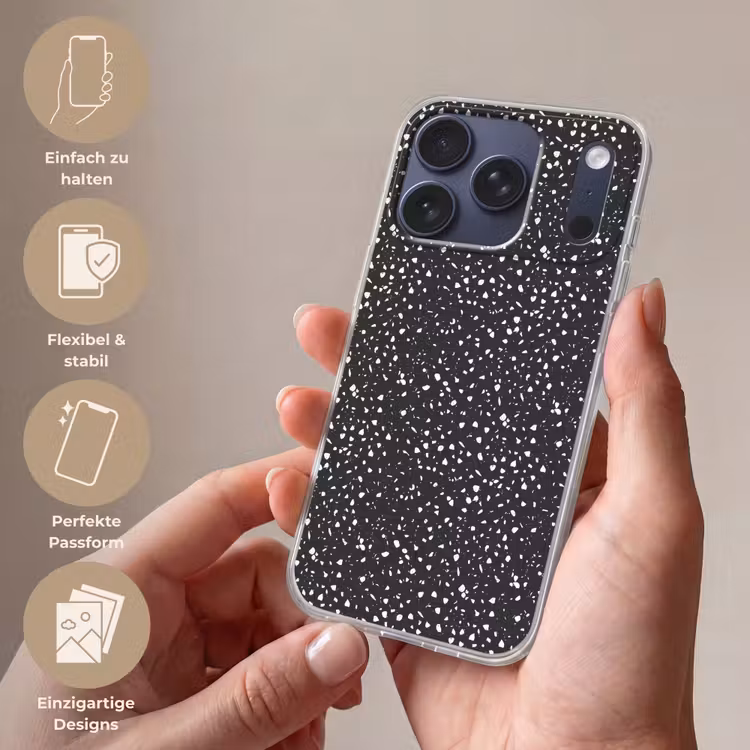 Terrazzo - Patroon - Zwart - Wit Telefoonhoesje iPhone 17 Pro klein 878 -sfeer3_DE