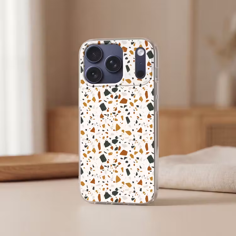 Terrazzo - Patroon - Wit - Terra Telefoonhoesje iPhone 17 Pro klein 878 -sfeer2