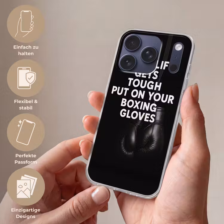 Tekst - Bokshandschoenen - Wit Telefoonhoesje iPhone 17 Pro klein -sfeer3_DE