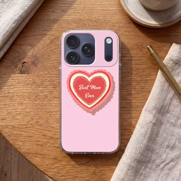 Tekst - Hartje - Moeder - Roze Telefoonhoesje iPhone 17 Pro klein -sfeer1