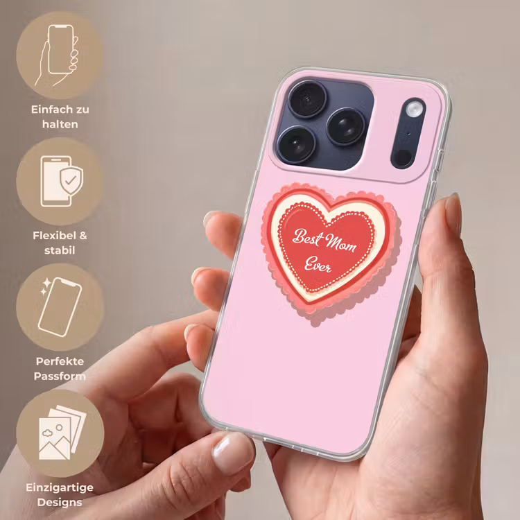 Tekst - Hartje - Moeder - Roze Telefoonhoesje iPhone 17 Pro klein -sfeer3_DE