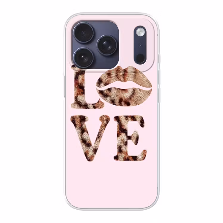 Tekst - Love - Pantervacht - Lichtroze Telefoonhoesje iPhone 17 Pro klein -3d