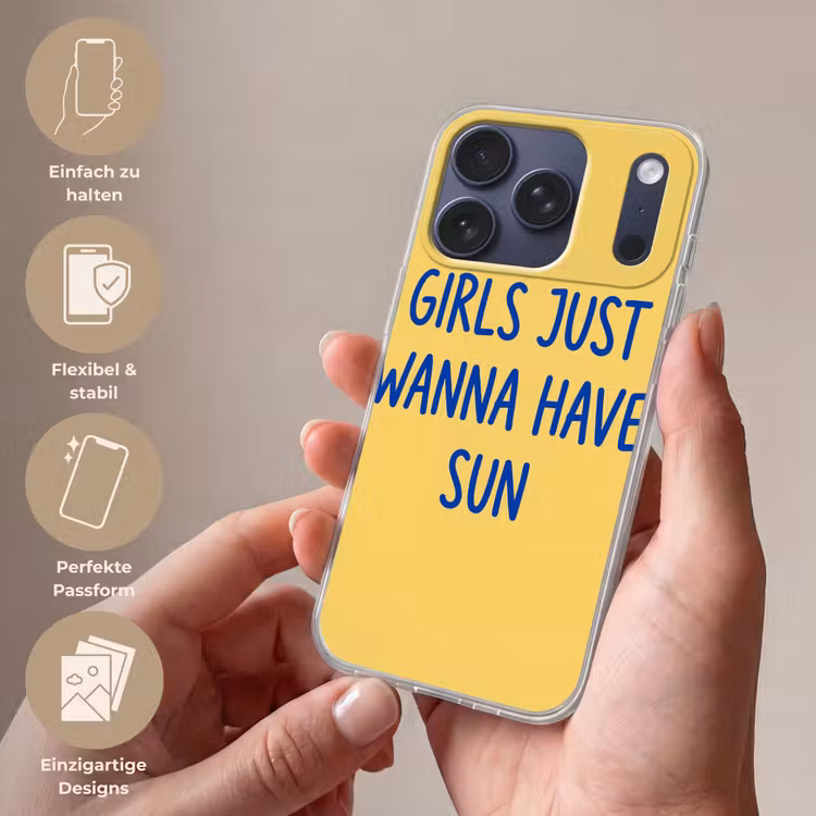 Tekst - Zon - Zomer - Modern - Geel Telefoonhoesje iPhone 17 Pro klein -sfeer3_DE