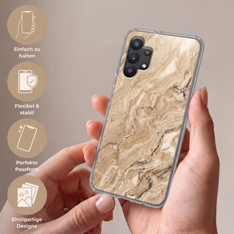 Textuur - Aders - Abstract - Modern - Beige Telefoonhoesje Samsung Galaxy A32 5G klein -sfeer3_DE