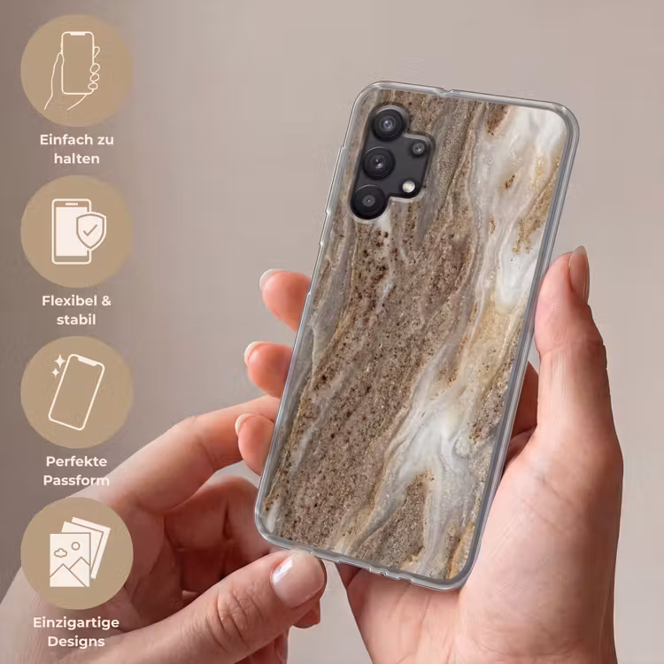 Textuur - Steen - Abstract - Beige Telefoonhoesje Samsung Galaxy A32 5G klein -sfeer3_DE