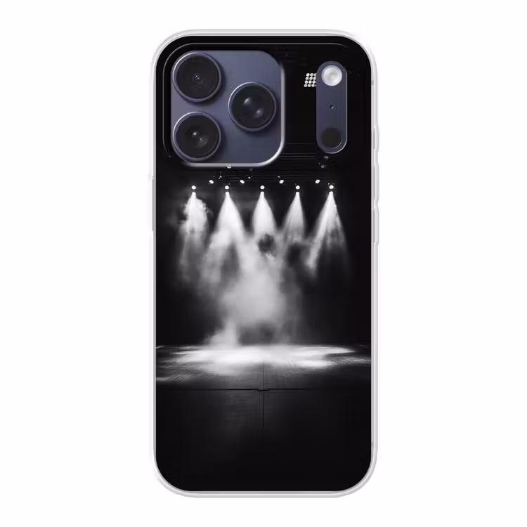 Theaterzaal - Mist - Spotlights - Zwart Telefoonhoesje iPhone 17 Pro klein -3d