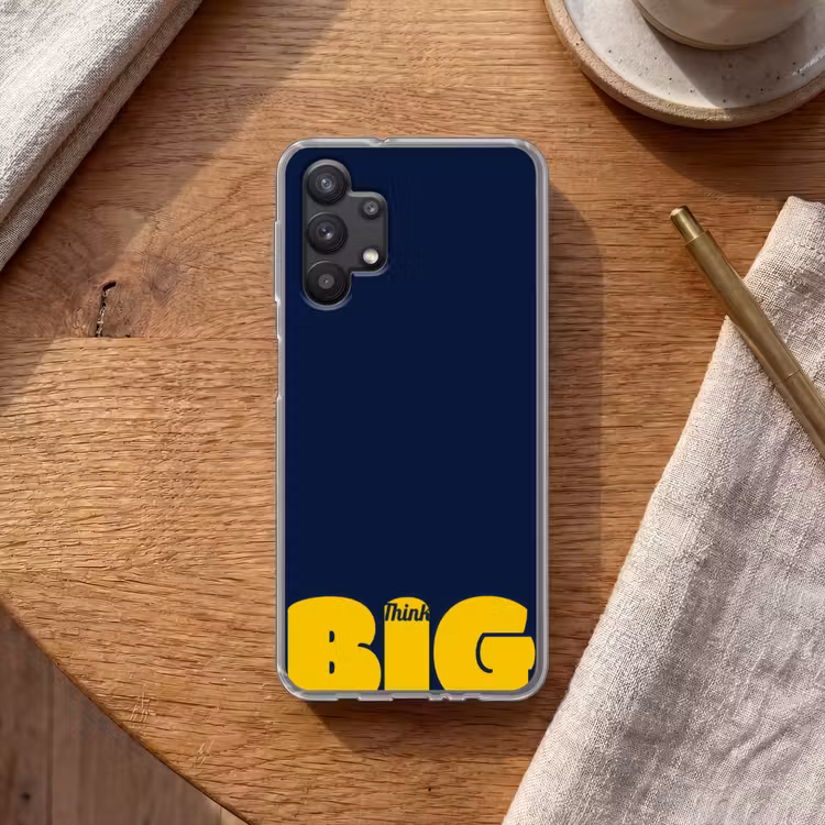 Think big - Blauw - Geel Telefoonhoesje Samsung Galaxy A32 5G klein -sfeer1