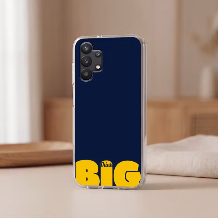 Think big - Blauw - Geel Telefoonhoesje Samsung Galaxy A32 5G klein -sfeer2
