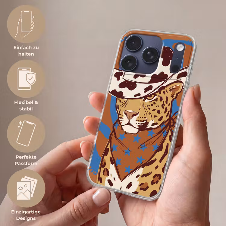 Dieren - Cowboyhoed - Modern - Illustratie - Bruin Telefoonhoesje iPhone 17 Pro klein -sfeer3_DE