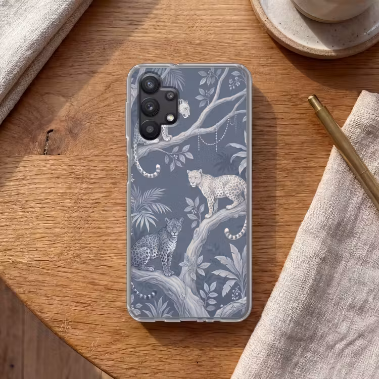 Dieren - Jungle - Illustratie - Bomen - Blauw Telefoonhoesje Samsung Galaxy A32 5G klein -sfeer1