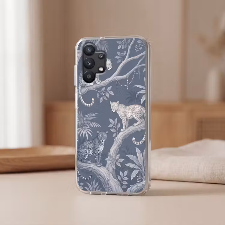 Dieren - Jungle - Illustratie - Bomen - Blauw Telefoonhoesje Samsung Galaxy A32 5G klein -sfeer2