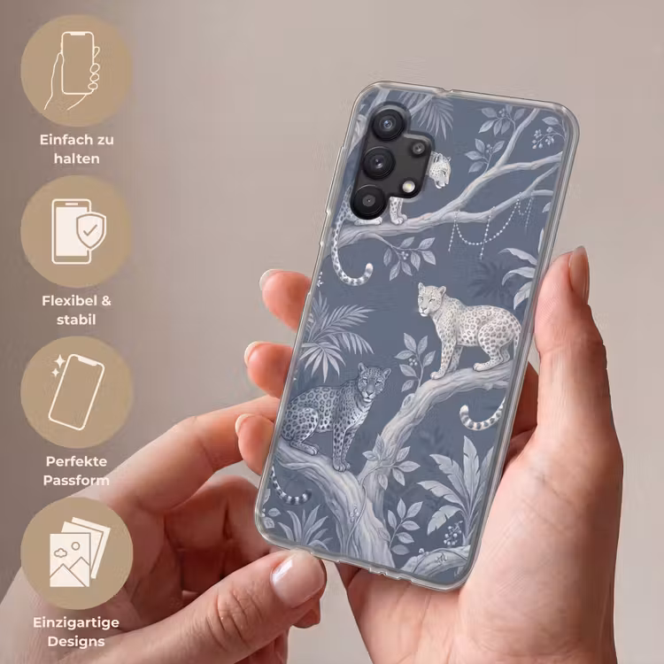 Dieren - Jungle - Illustratie - Bomen - Blauw Telefoonhoesje Samsung Galaxy A32 5G klein -sfeer3_DE