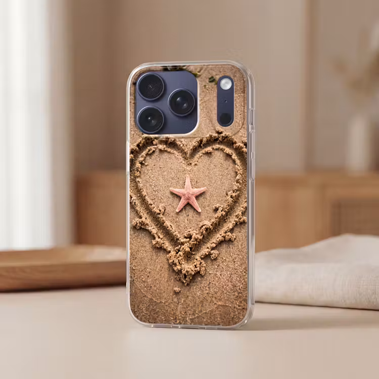 Dieren - Hart - Strand - Zand - Roze Telefoonhoesje iPhone 17 Pro klein -sfeer2