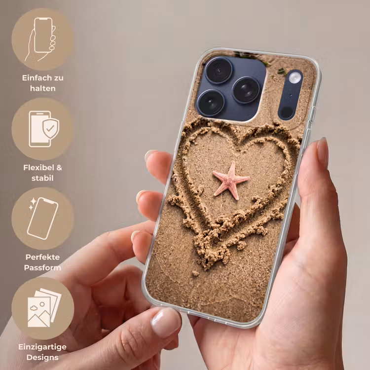 Dieren - Hart - Strand - Zand - Roze Telefoonhoesje iPhone 17 Pro klein -sfeer3_DE