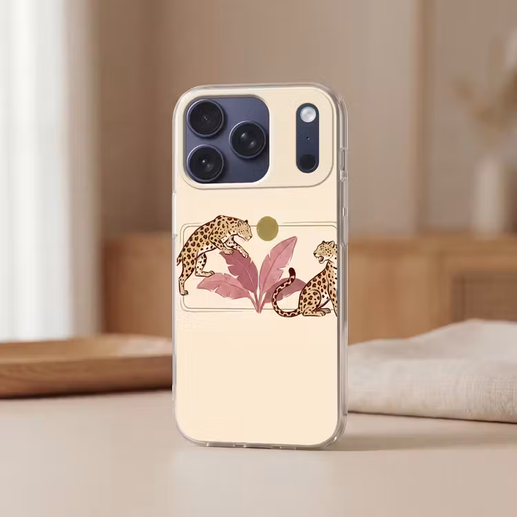 Dieren - Kat - Jungle - Illustratie - Beige Telefoonhoesje iPhone 17 Pro klein -sfeer2