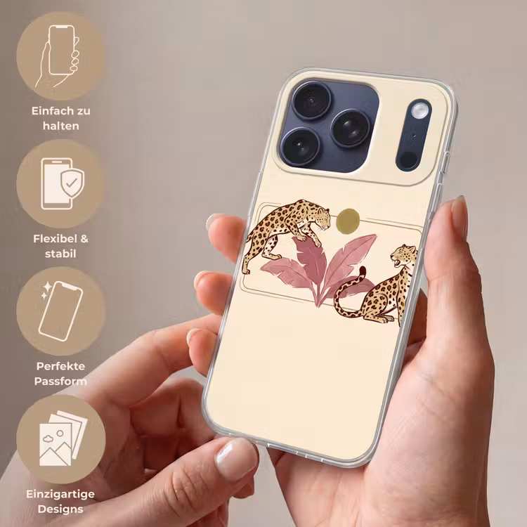 Dieren - Kat - Jungle - Illustratie - Beige Telefoonhoesje iPhone 17 Pro klein -sfeer3_DE