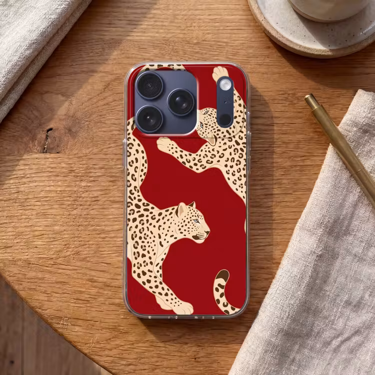 Dieren - Luipaard - Abstract - Rood - Modern Telefoonhoesje iPhone 17 Pro klein -sfeer1