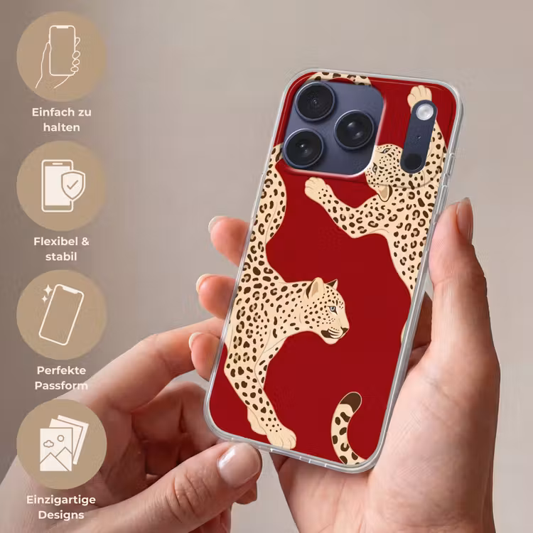 Dieren - Luipaard - Abstract - Rood - Modern Telefoonhoesje iPhone 17 Pro klein -sfeer3_DE