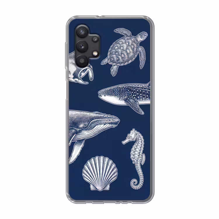 Dieren - Zeeleven - Oceaan - Graveren - Blauw Telefoonhoesje Samsung Galaxy A32 5G klein -3d
