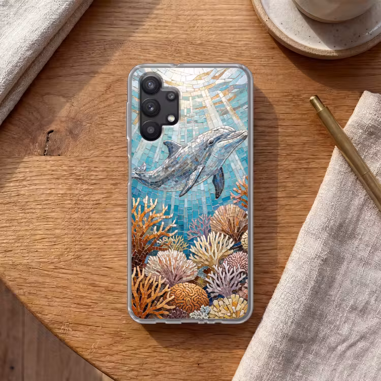 Dieren - Mozaïek - Oceaan - Koraal - Blauw Telefoonhoesje Samsung Galaxy A32 5G klein -sfeer1