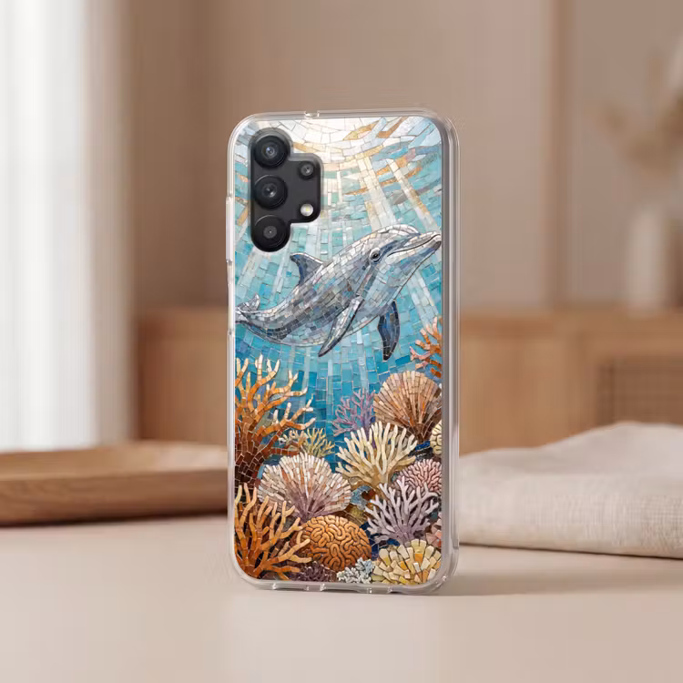 Dieren - Mozaïek - Oceaan - Koraal - Blauw Telefoonhoesje Samsung Galaxy A32 5G klein -sfeer2