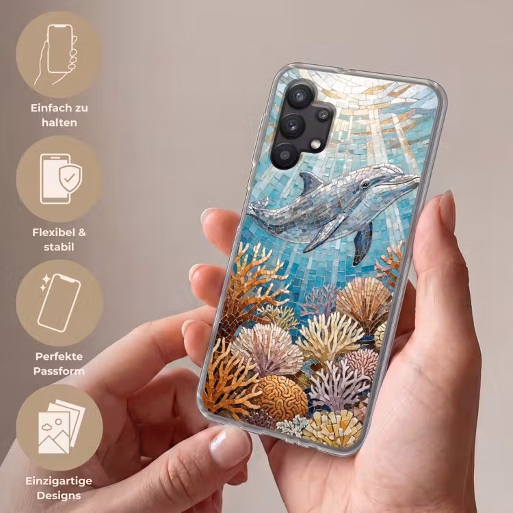 Dieren - Mozaïek - Oceaan - Koraal - Blauw Telefoonhoesje Samsung Galaxy A32 5G klein -sfeer3_DE