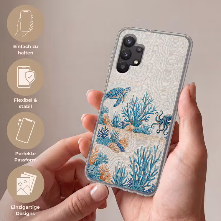Dieren - Onderwater - Natuur - Mozaïek - Blauw Telefoonhoesje Samsung Galaxy A32 5G klein -sfeer3_DE