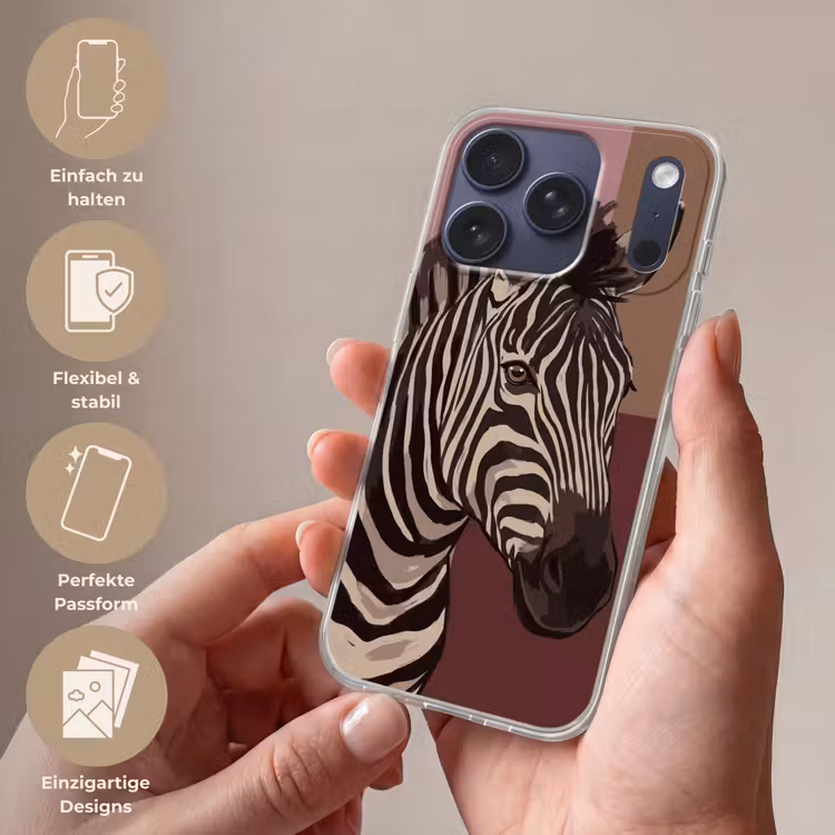 Dieren - Zebrahoofd - Wildlife - Modern - Bruin Telefoonhoesje iPhone 17 Pro klein -sfeer3_DE