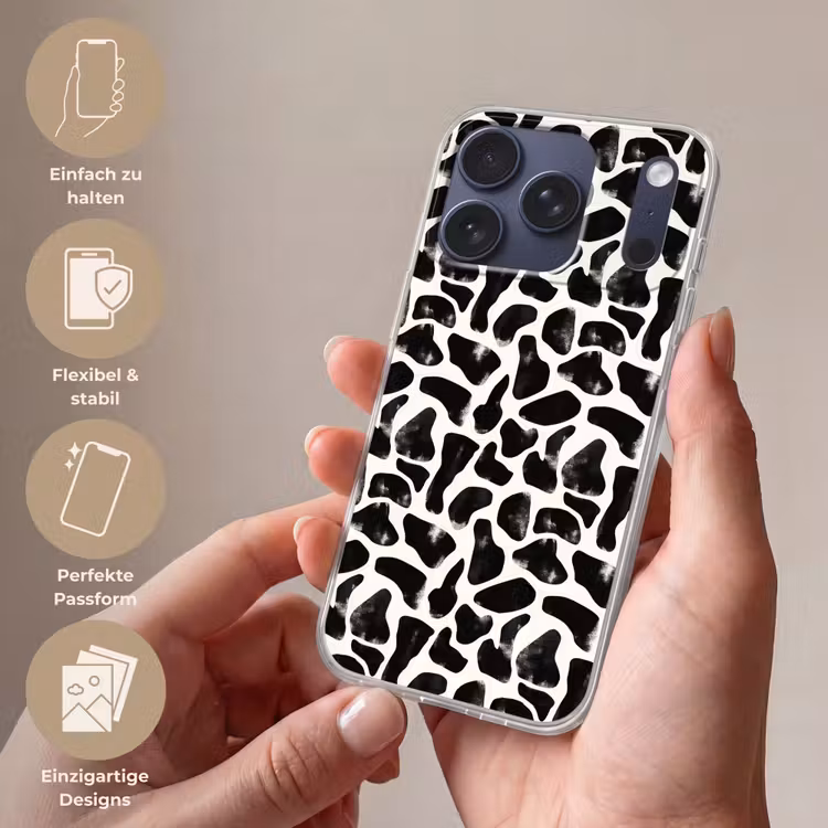 Dierenpatroon - Vlekken - Zwart - Wit Telefoonhoesje iPhone 17 Pro klein 878 -sfeer3_DE