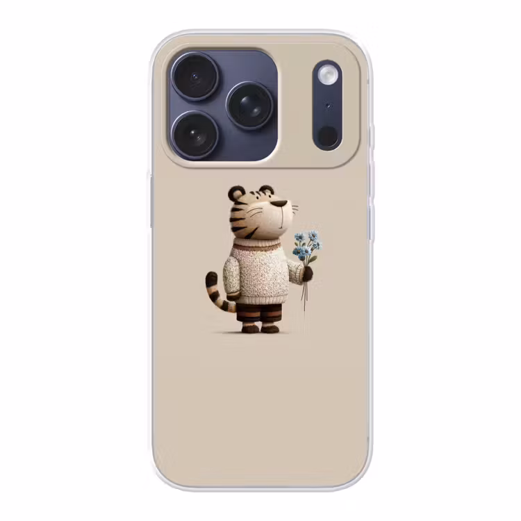 Tijger - Blauwe bloemen - Rustig Telefoonhoesje iPhone 17 Pro klein -3d