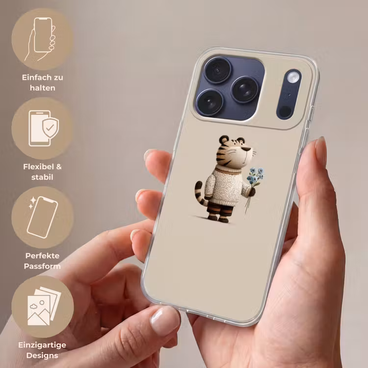 Tijger - Blauwe bloemen - Rustig Telefoonhoesje iPhone 17 Pro klein -sfeer3_DE