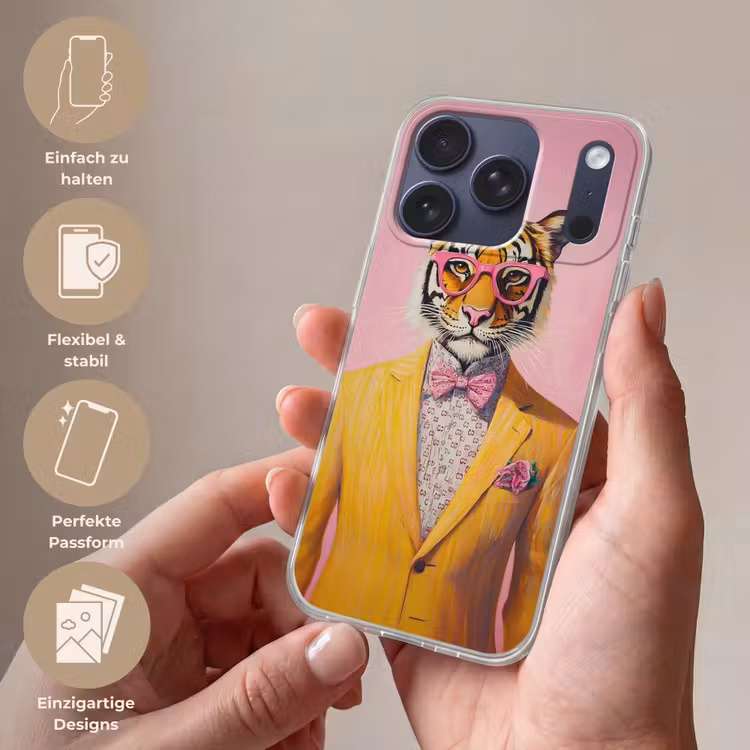 Tijger - Bril - Geel - Jasje Telefoonhoesje iPhone 17 Pro klein -sfeer3_DE