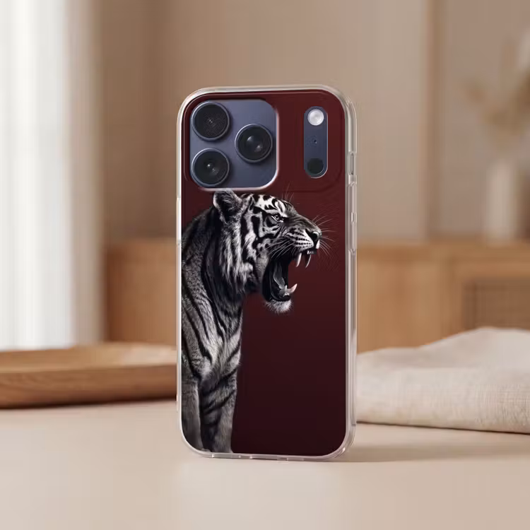 Tijger - Brult - Bordeaux Telefoonhoesje iPhone 17 Pro klein -sfeer2