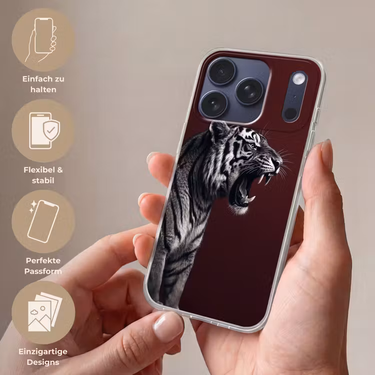 Tijger - Brult - Bordeaux Telefoonhoesje iPhone 17 Pro klein -sfeer3_DE