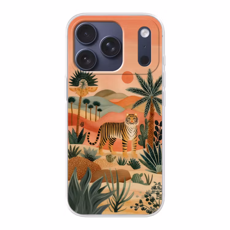 Tijger - Kleurrijk - Palmen - Cactus Telefoonhoesje iPhone 17 Pro klein -3d