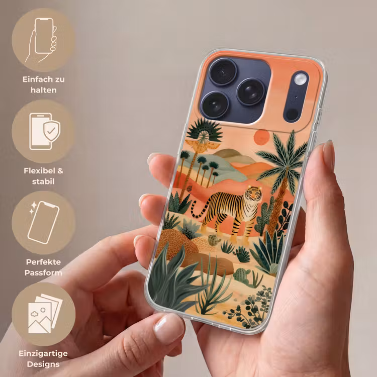 Tijger - Kleurrijk - Palmen - Cactus Telefoonhoesje iPhone 17 Pro klein -sfeer3_DE