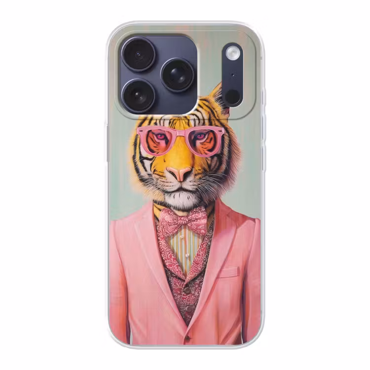 Tijger - Strik - Jasje - Roze Telefoonhoesje iPhone 17 Pro klein -3d