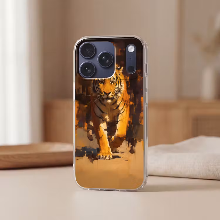 Tijger - Geschilderd - Oranje - Penseelstreken Telefoonhoesje iPhone 17 Pro klein -sfeer2